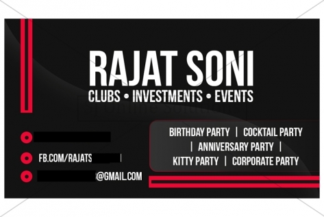 Visiting Card Design For Organiser, Titoz Club And Lounge