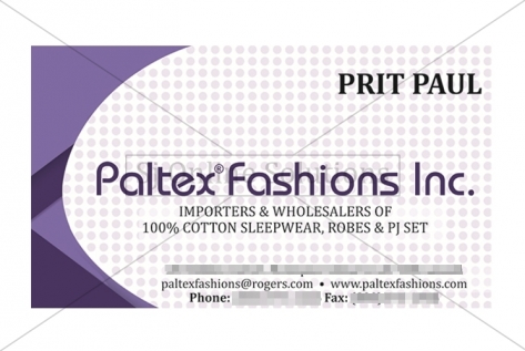 Visiting Card Design For Paltex Fashions Inc